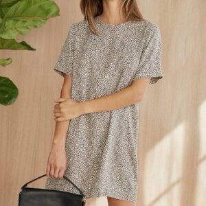 Jenni Kayne Shift Mini Dress MEDIUM Leopard Round Neckline Tee MADE IN USA